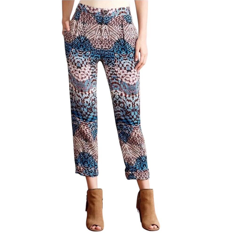 Elevenses Anthropologie Lanikai Tailored Trousers Pants Cuffed Cropped Springy